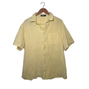 Mens XXL Button Up Yellow Cotton Linen Beach Travel Boho Relaxed Fit Breathable